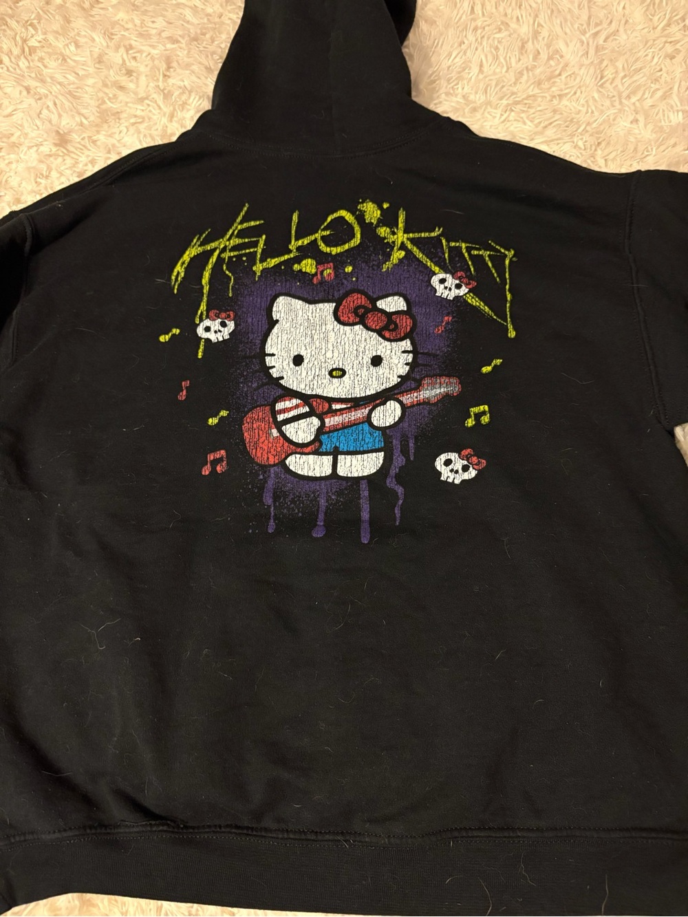 Hello Kitty Black Hoodie with Red Guitar Graphic